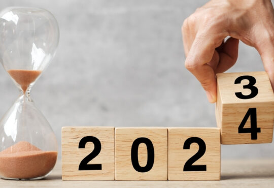 An image showing the transition from 2023 to 2024 for a personal end of the year review